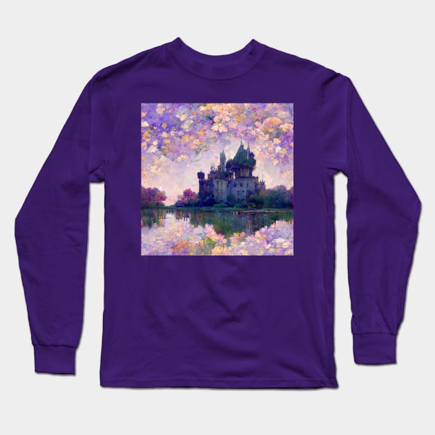 Castle Impressionism Purple Fantasy Monet Inspired Long Sleeve T-Shirt by joannejgg